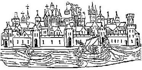 Engraving of medieval London